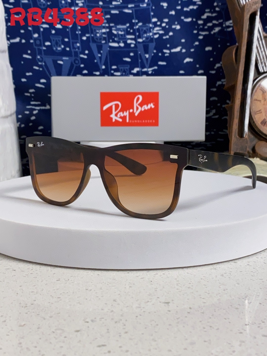  Rayban雷朋 2025新款欧美复古方形连体大框炫彩墨镜男女同款骑行朋克风平面太阳眼镜 RB4388