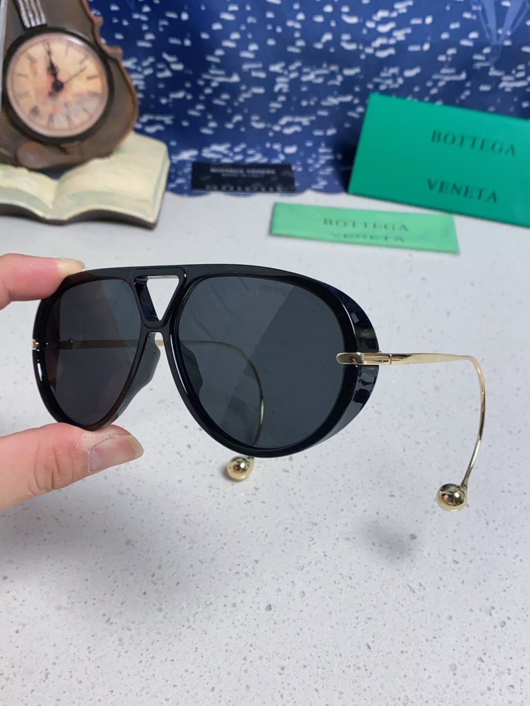 BottegaVeneta宝缇嘉 2025款欧美奢华女男大框遮脸飞行员太阳眼欧洲站博主开车蛤蟆墨镜 BV