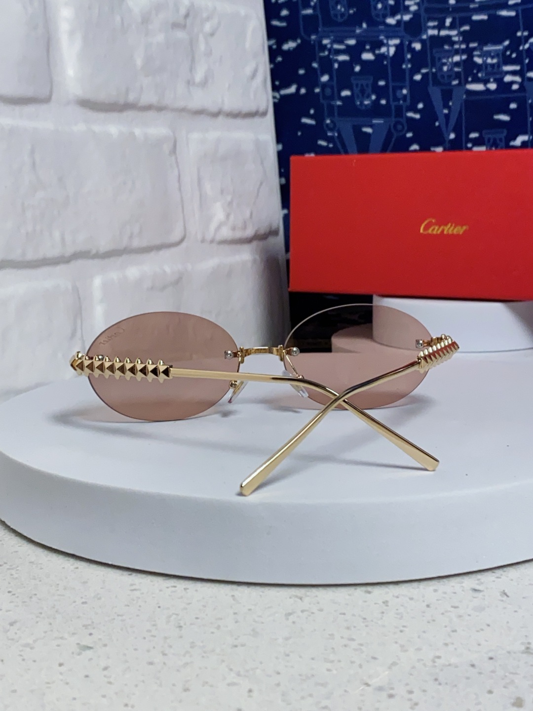 Carter卡地亚 2025款欧美奢华女个性前卫圆框无框太阳眼欧洲站明星同街拍猫防晒墨镜