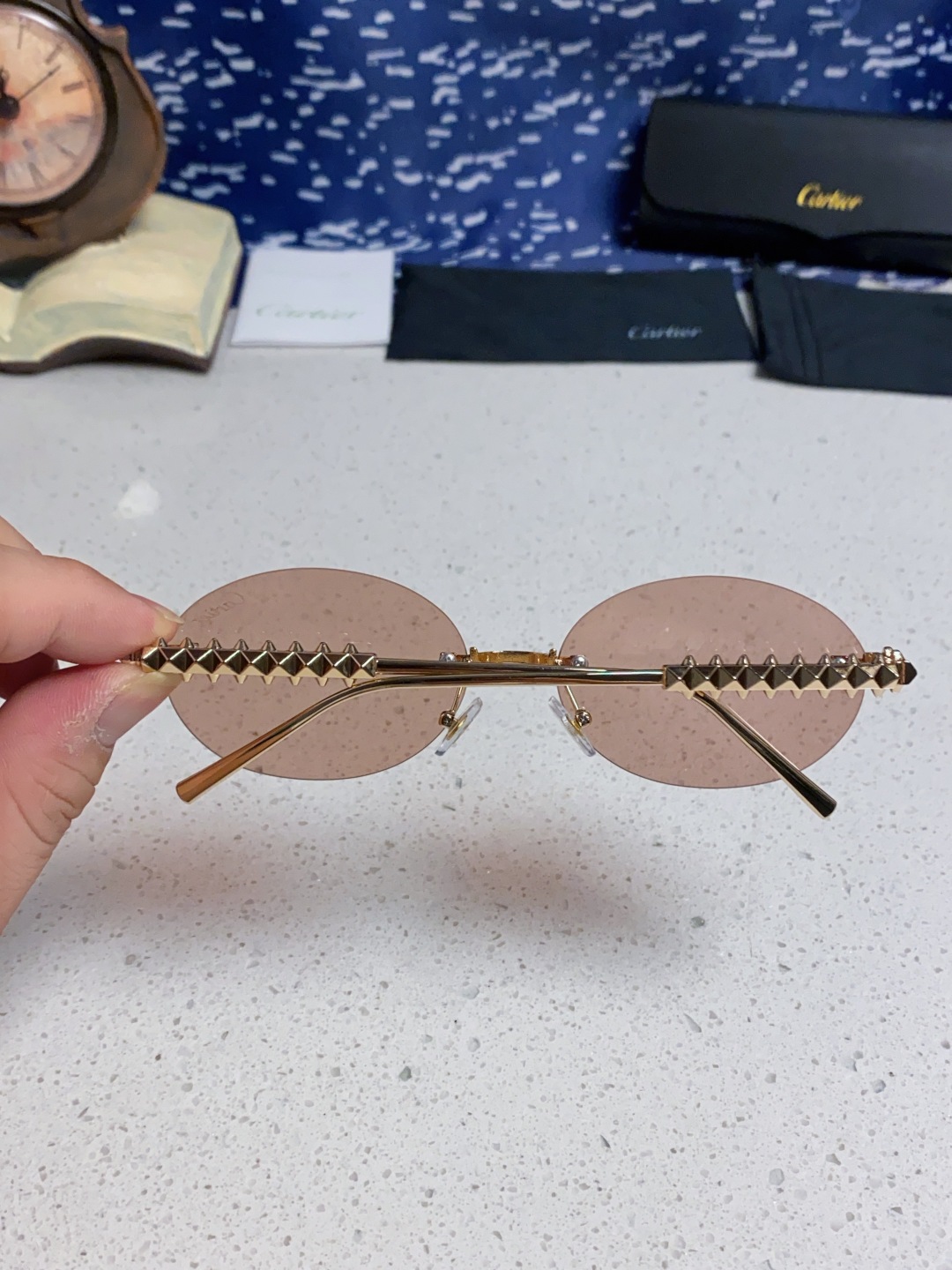 Carter卡地亚 2025款欧美奢华女个性前卫圆框无框太阳眼欧洲站明星同街拍猫防晒墨镜