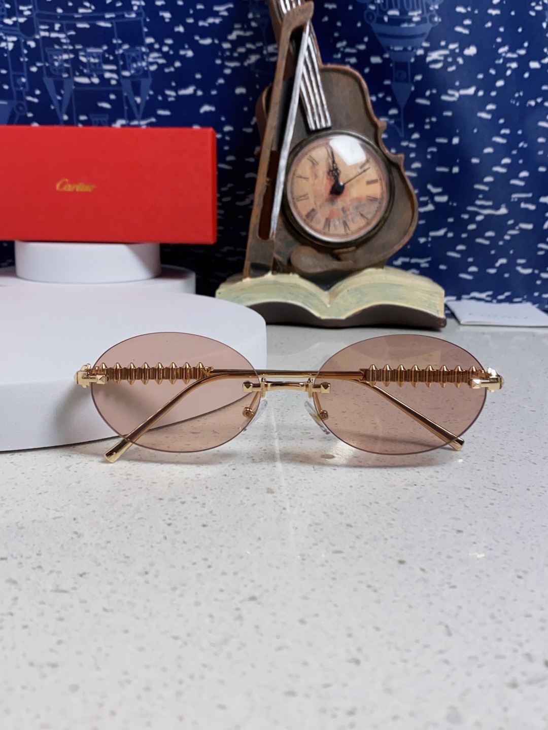 Carter卡地亚 2025款欧美奢华女个性前卫圆框无框太阳眼欧洲站明星同街拍猫防晒墨镜