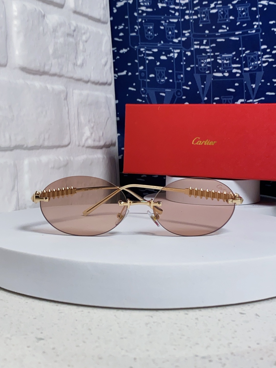 Carter卡地亚 2025款欧美奢华女个性前卫圆框无框太阳眼欧洲站明星同街拍猫防晒墨镜