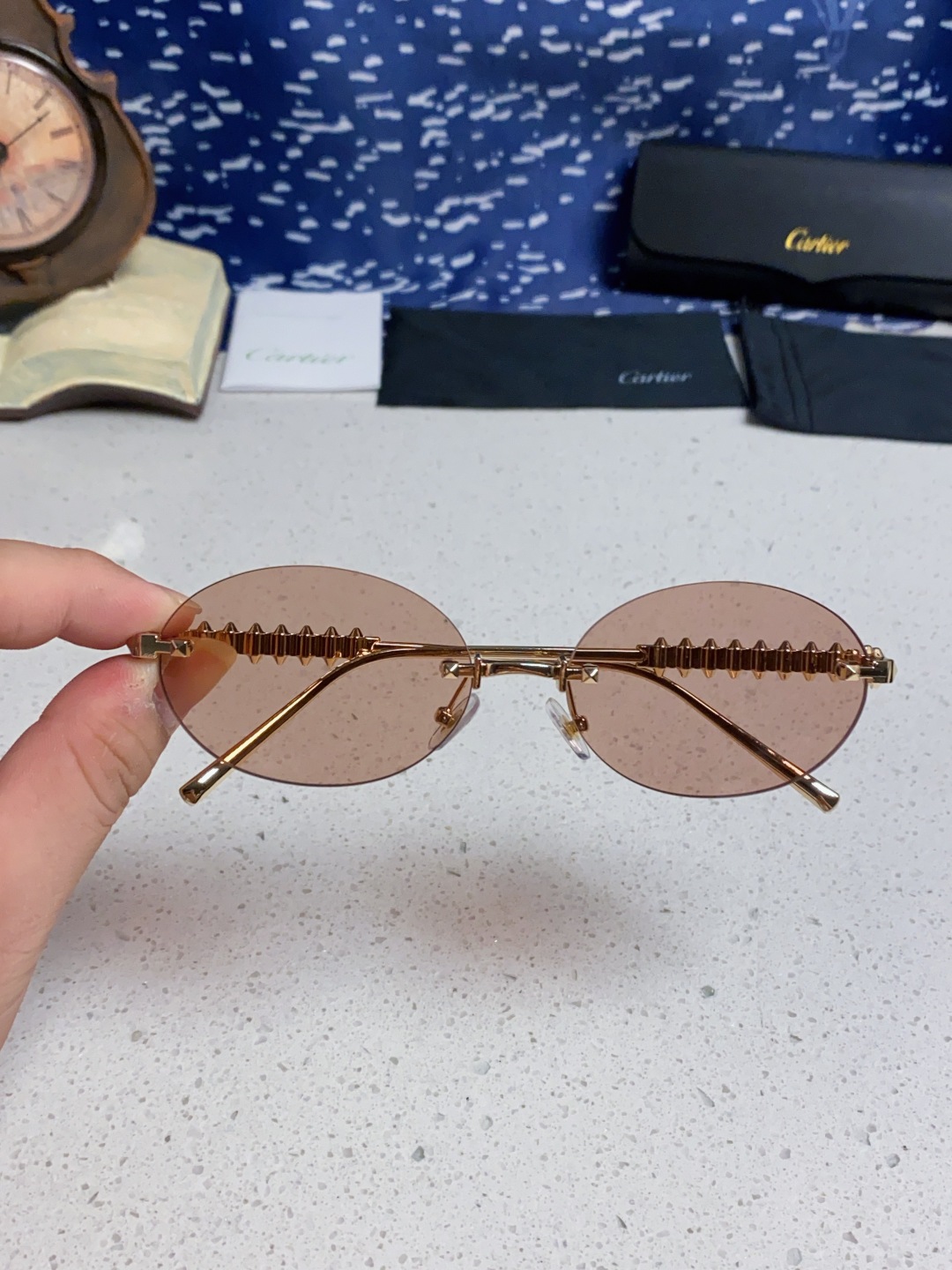 Carter卡地亚 2025款欧美奢华女个性前卫圆框无框太阳眼欧洲站明星同街拍猫防晒墨镜