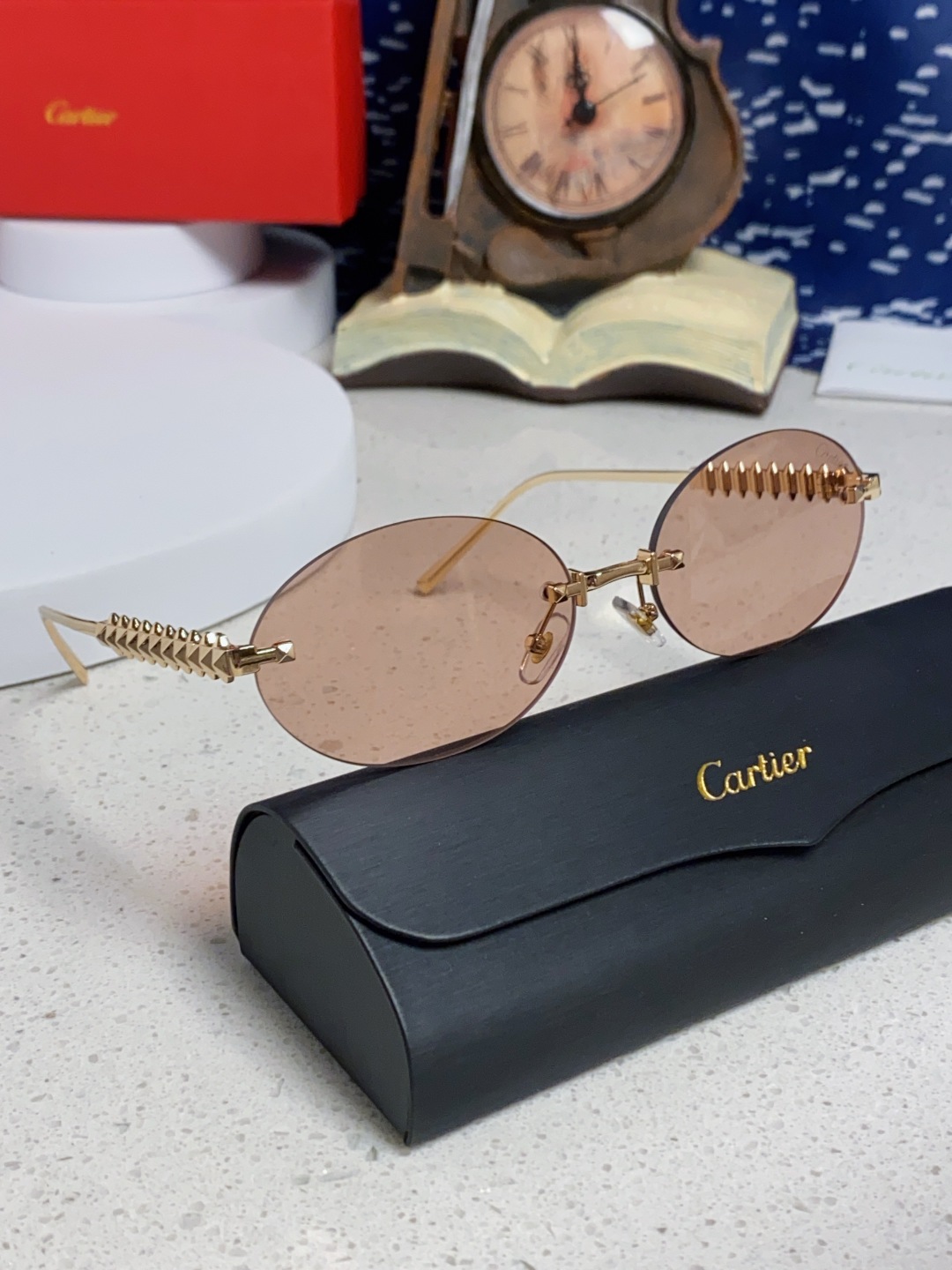 Carter卡地亚 2025款欧美奢华女个性前卫圆框无框太阳眼欧洲站明星同街拍猫防晒墨镜