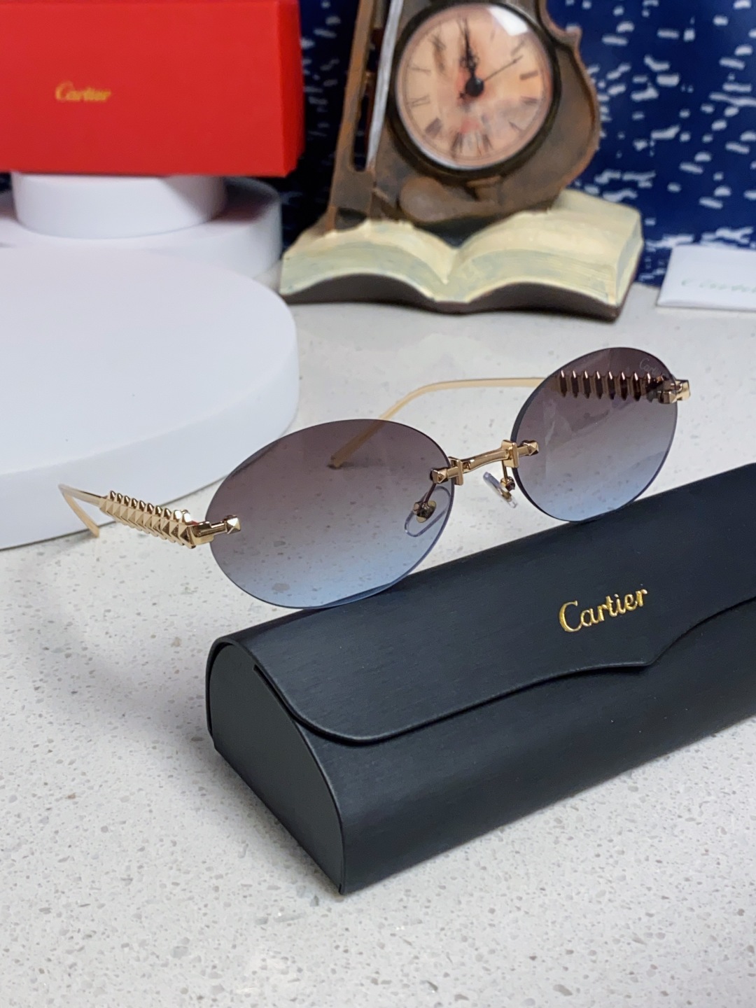 Carter卡地亚 2025款欧美奢华女个性前卫圆框无框太阳眼欧洲站明星同街拍猫防晒墨镜