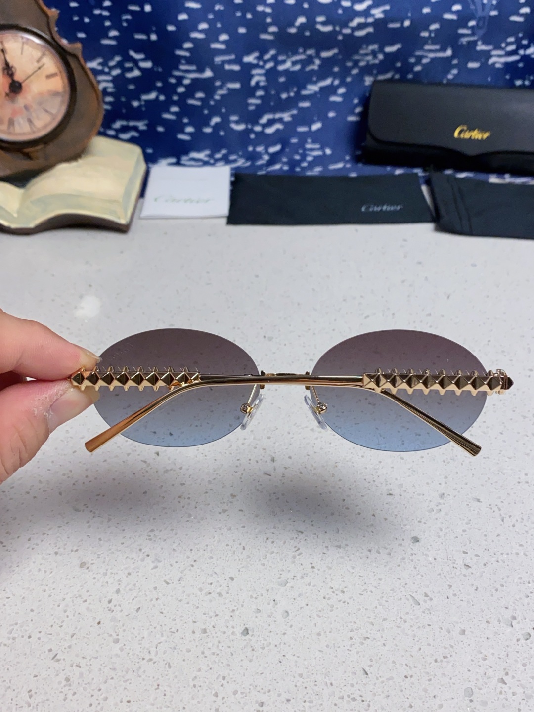 Carter卡地亚 2025款欧美奢华女个性前卫圆框无框太阳眼欧洲站明星同街拍猫防晒墨镜