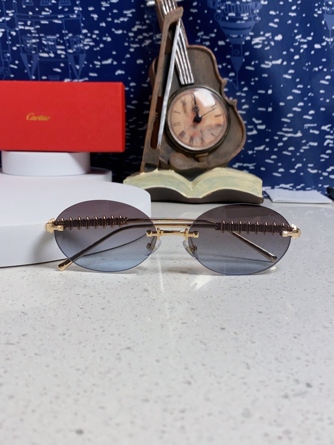 Carter卡地亚 2025款欧美奢华女个性前卫圆框无框太阳眼欧洲站明星同街拍猫防晒墨镜