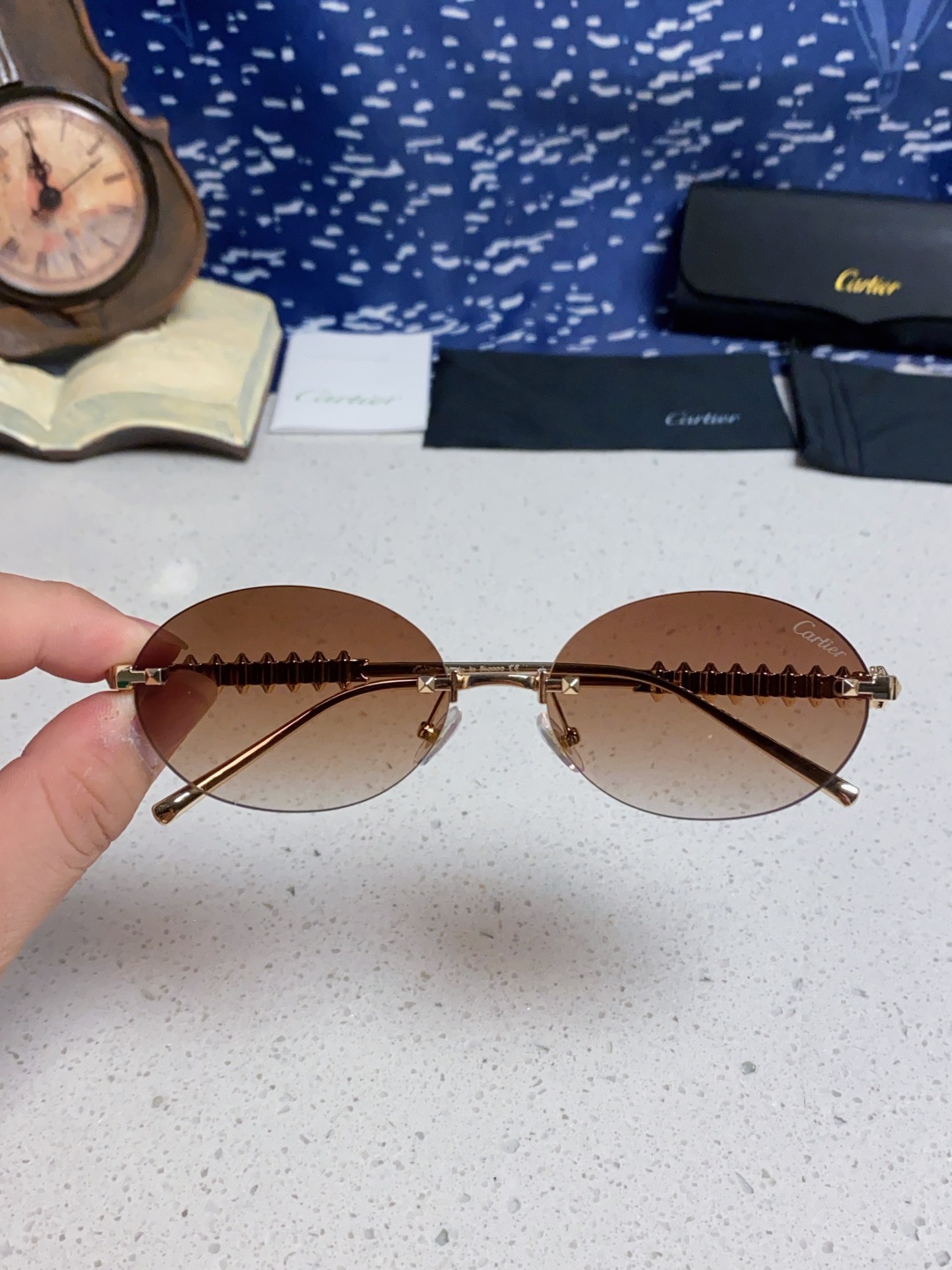 Carter卡地亚 2025款欧美奢华女个性前卫圆框无框太阳眼欧洲站明星同街拍猫防晒墨镜