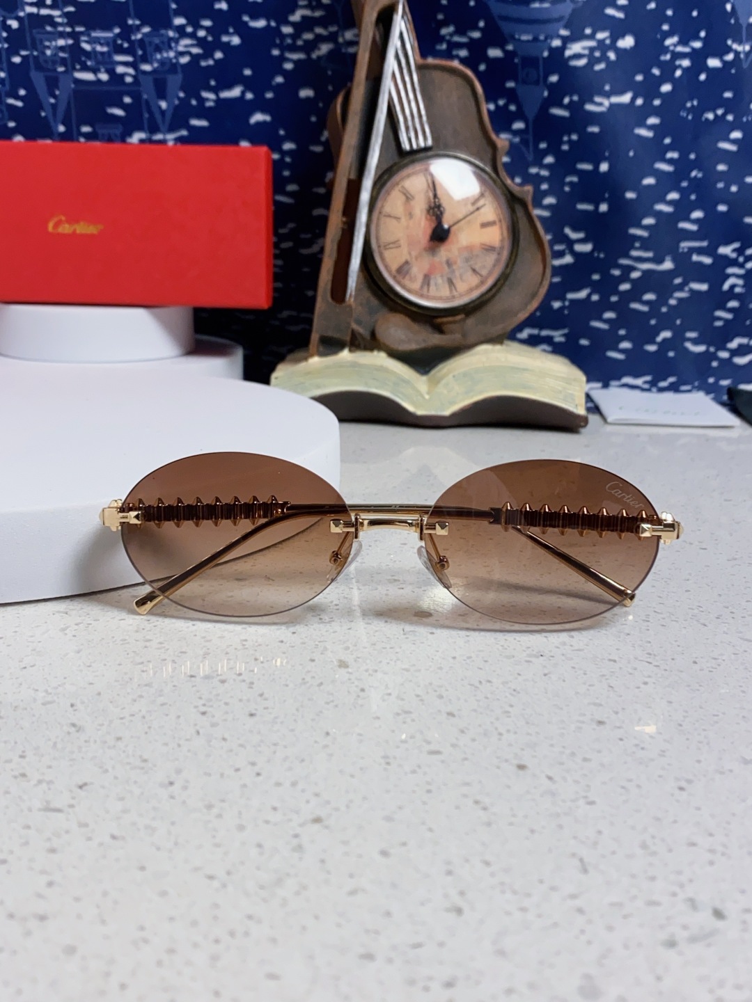 Carter卡地亚 2025款欧美奢华女个性前卫圆框无框太阳眼欧洲站明星同街拍猫防晒墨镜