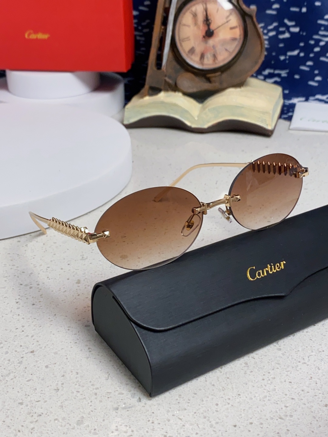 Carter卡地亚 2025款欧美奢华女个性前卫圆框无框太阳眼欧洲站明星同街拍猫防晒墨镜