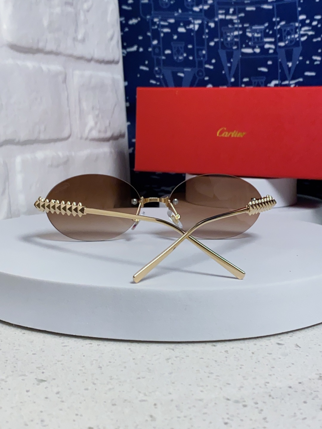 Carter卡地亚 2025款欧美奢华女个性前卫圆框无框太阳眼欧洲站明星同街拍猫防晒墨镜