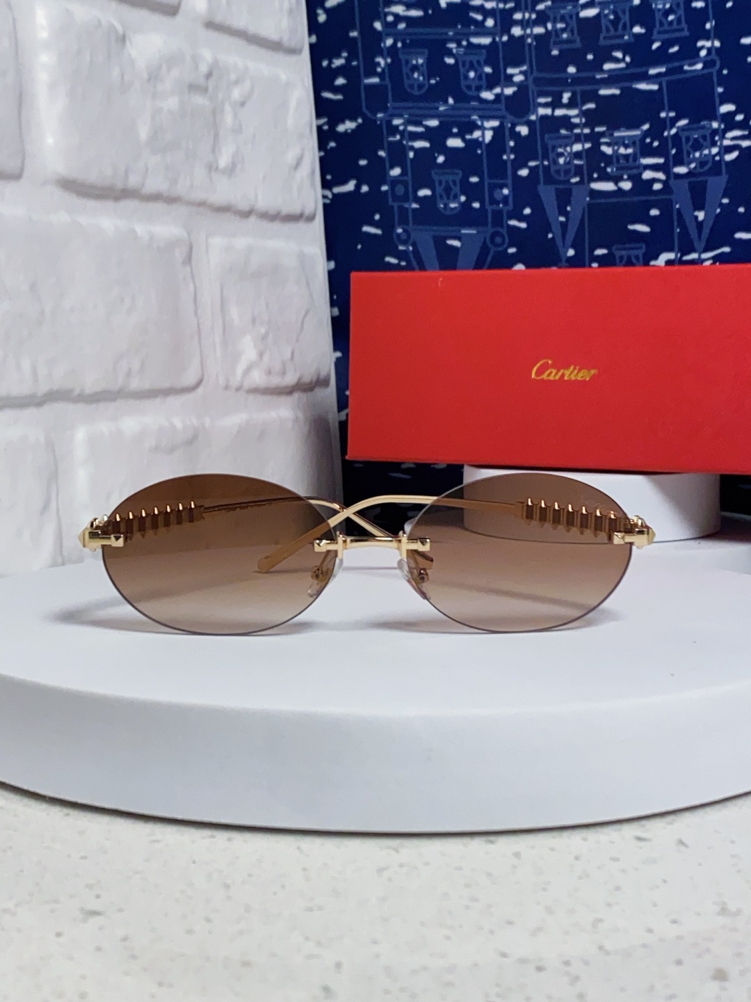 Carter卡地亚 2025款欧美奢华女个性前卫圆框无框太阳眼欧洲站明星同街拍猫防晒墨镜