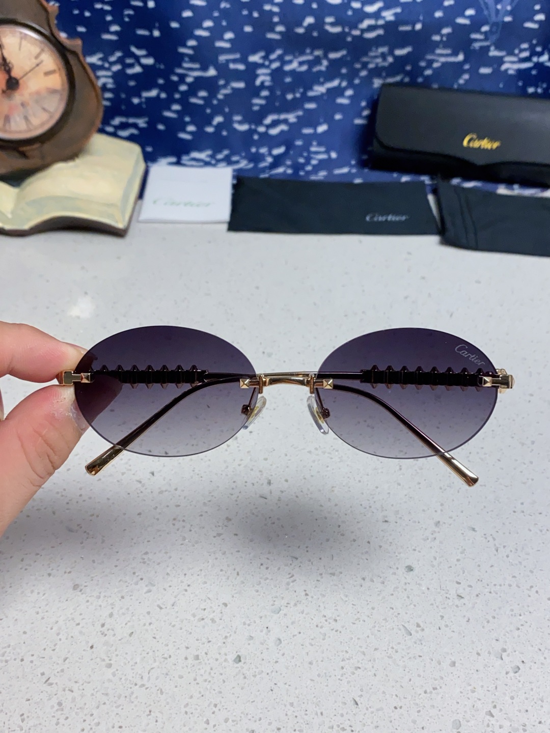 Carter卡地亚 2025款欧美奢华女个性前卫圆框无框太阳眼欧洲站明星同街拍猫防晒墨镜