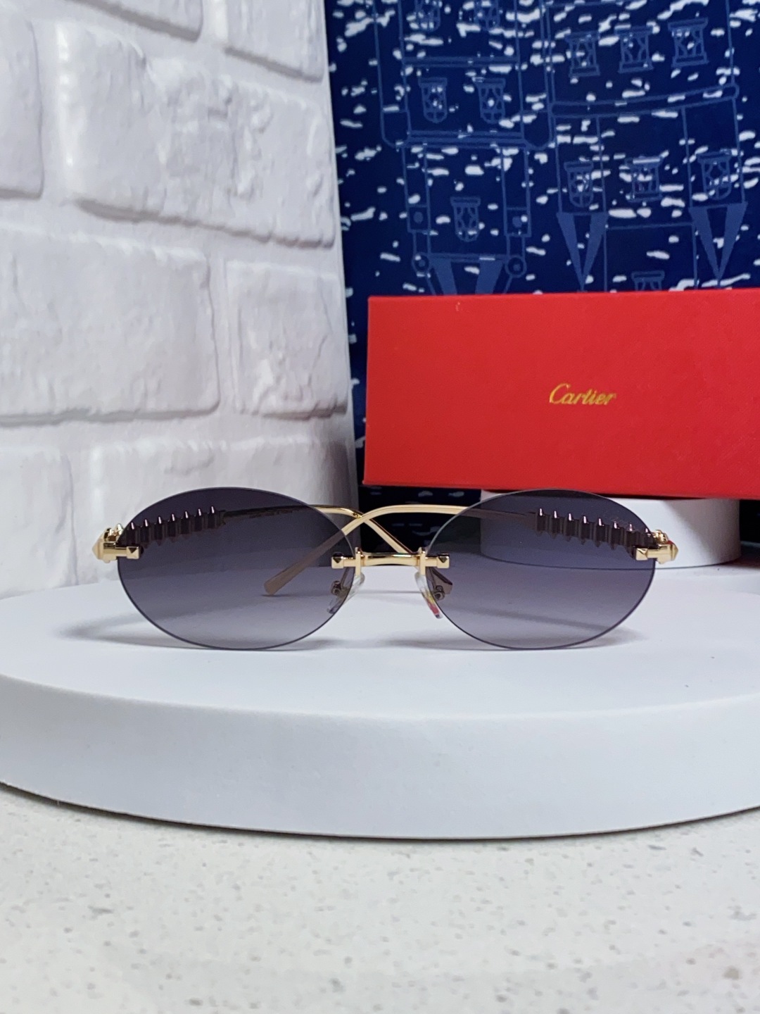 Carter卡地亚 2025款欧美奢华女个性前卫圆框无框太阳眼欧洲站明星同街拍猫防晒墨镜