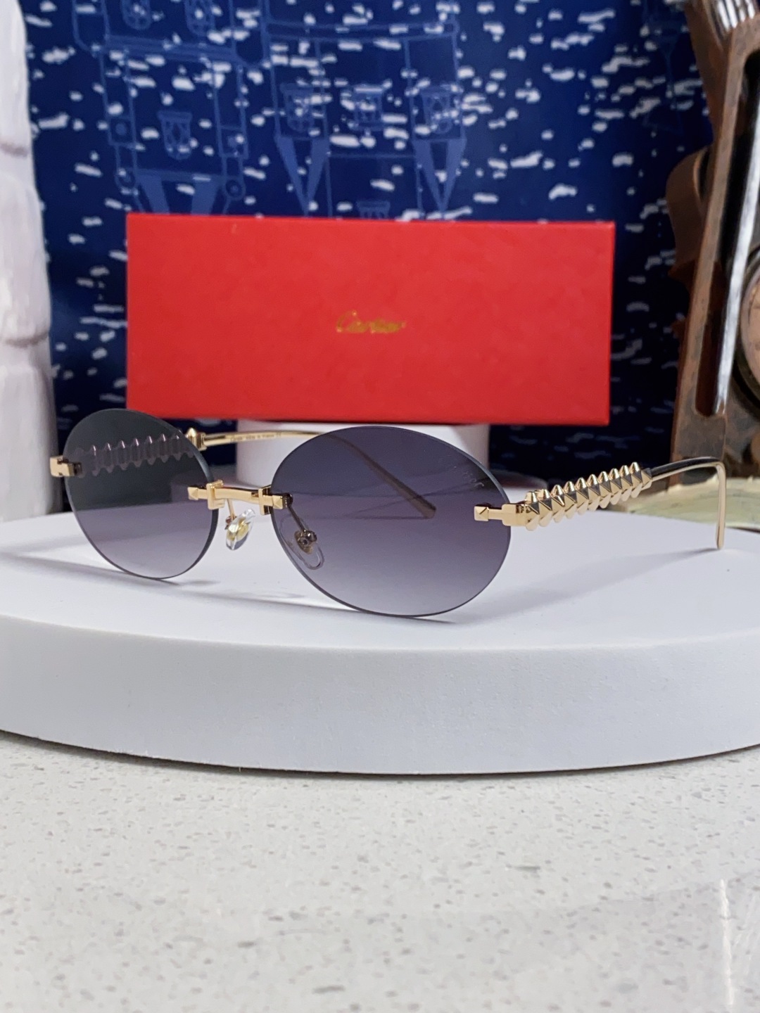 Carter卡地亚 2025款欧美奢华女个性前卫圆框无框太阳眼欧洲站明星同街拍猫防晒墨镜