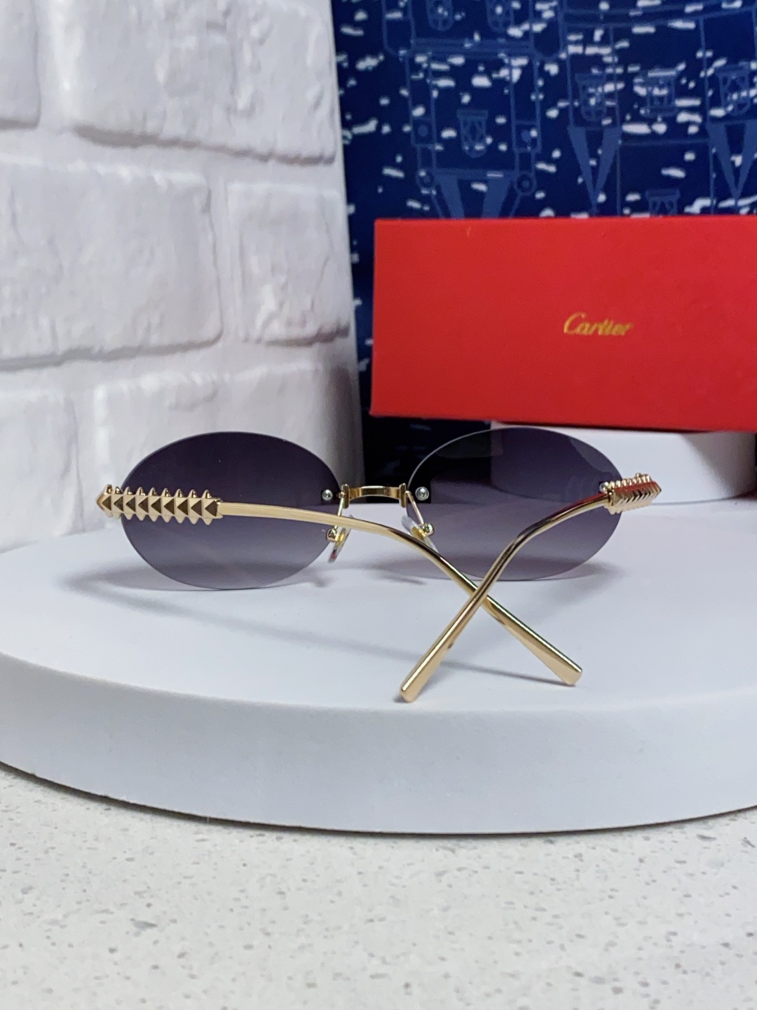 Carter卡地亚 2025款欧美奢华女个性前卫圆框无框太阳眼欧洲站明星同街拍猫防晒墨镜