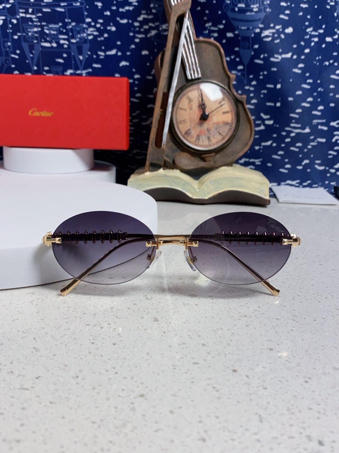 Carter卡地亚 2025款欧美奢华女个性前卫圆框无框太阳眼欧洲站明星同街拍猫防晒墨镜