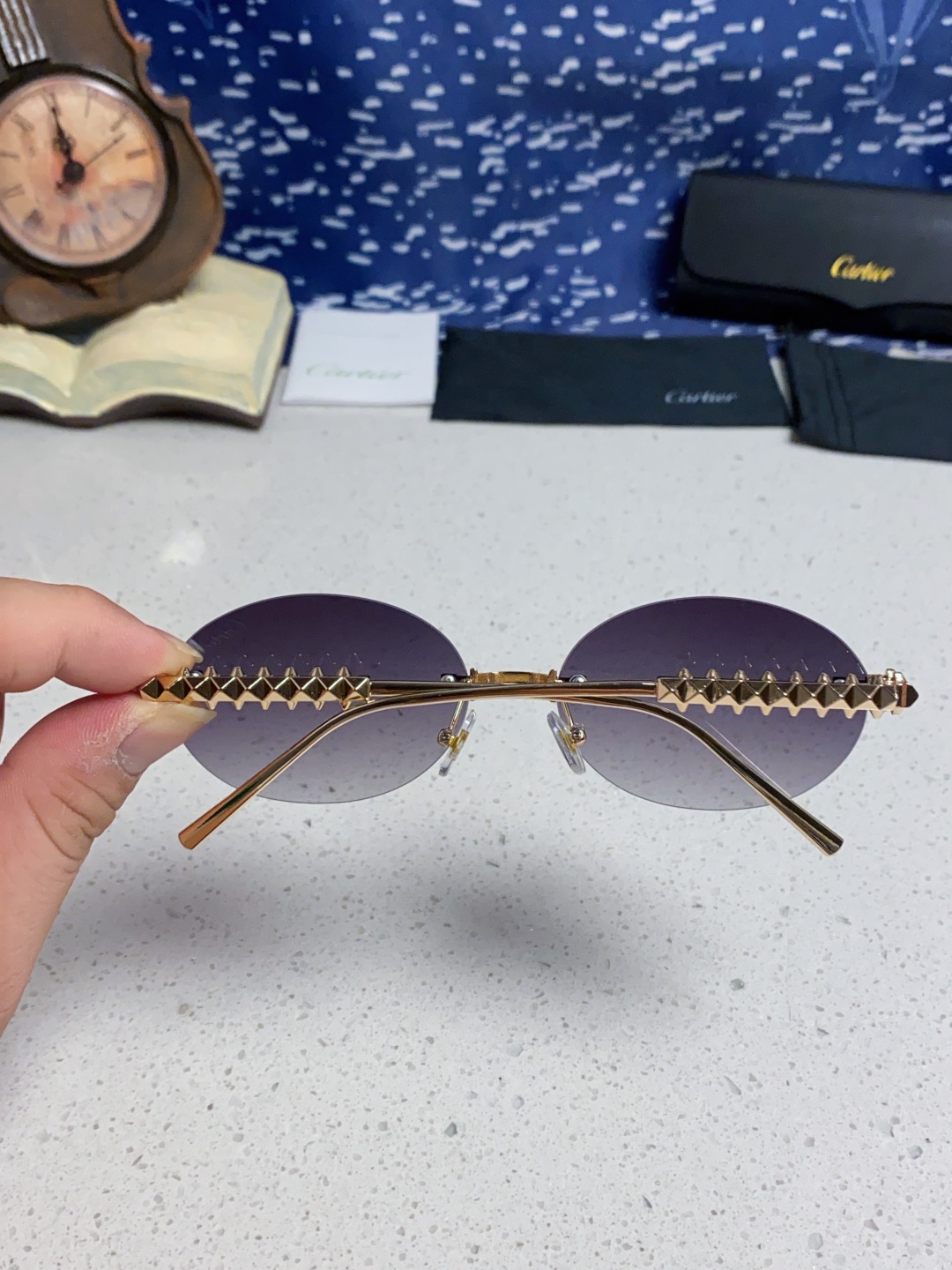 Carter卡地亚 2025款欧美奢华女个性前卫圆框无框太阳眼欧洲站明星同街拍猫防晒墨镜