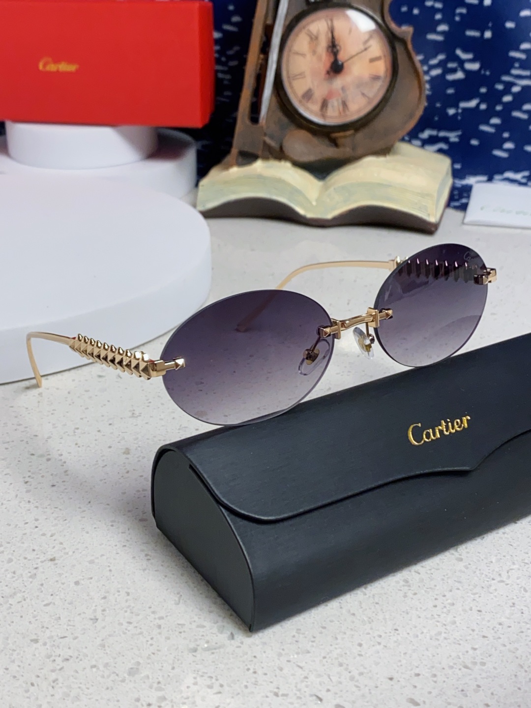 Carter卡地亚 2025款欧美奢华女个性前卫圆框无框太阳眼欧洲站明星同街拍猫防晒墨镜