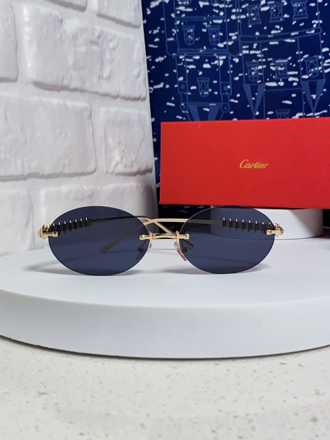 Carter卡地亚 2025款欧美奢华女个性前卫圆框无框太阳眼欧洲站明星同街拍猫防晒墨镜