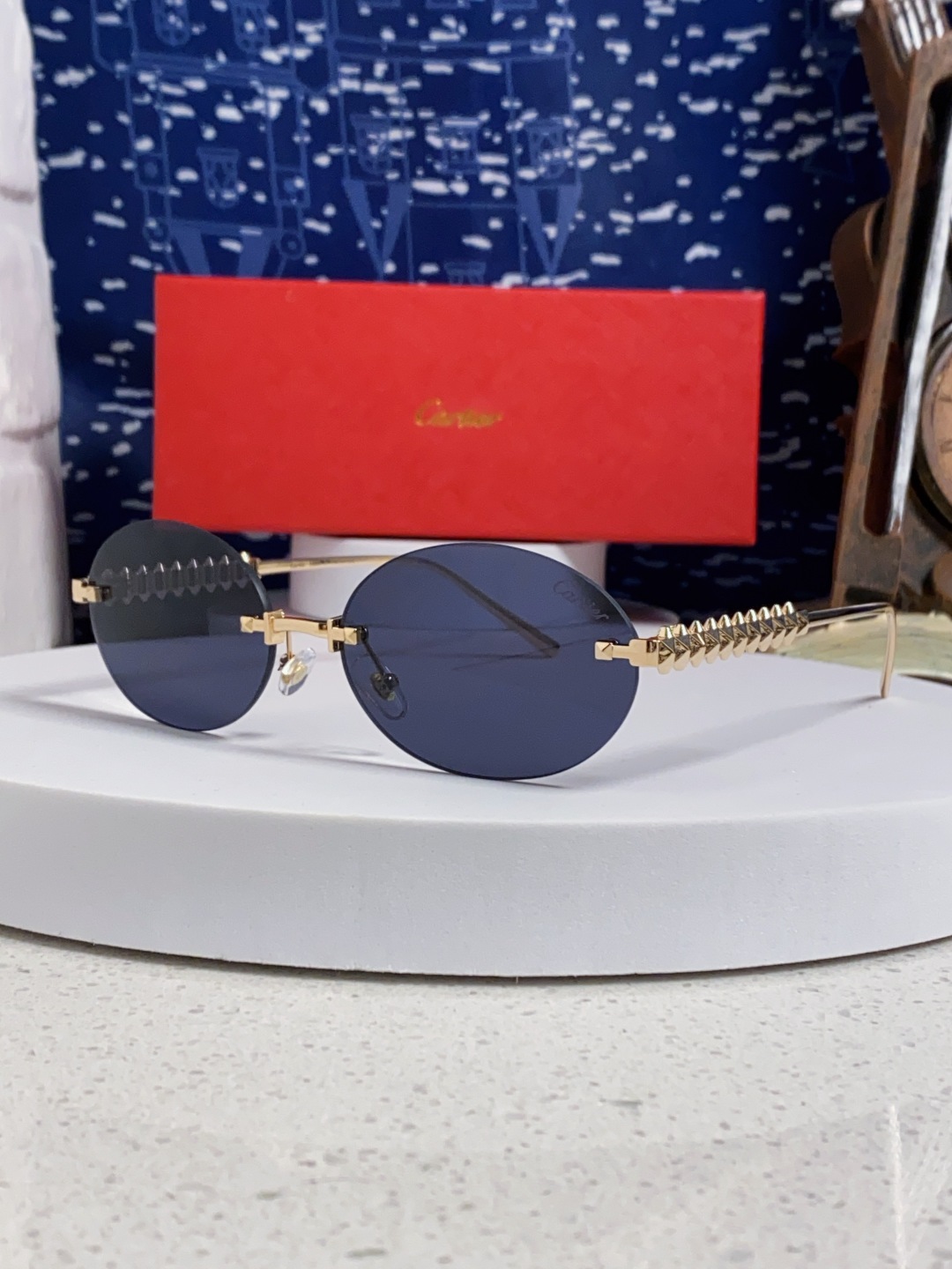 Carter卡地亚 2025款欧美奢华女个性前卫圆框无框太阳眼欧洲站明星同街拍猫防晒墨镜