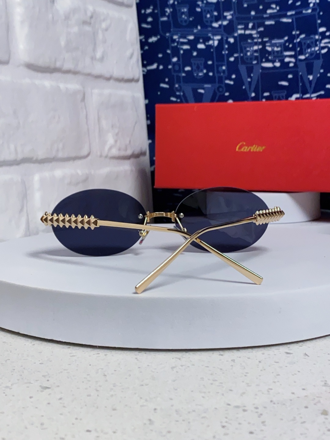 Carter卡地亚 2025款欧美奢华女个性前卫圆框无框太阳眼欧洲站明星同街拍猫防晒墨镜