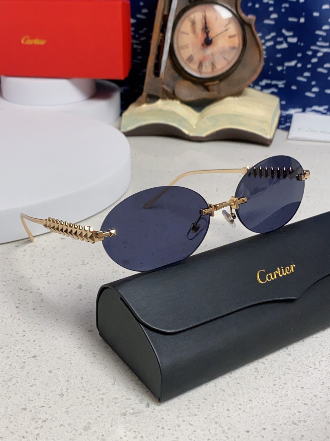 Carter卡地亚 2025款欧美奢华女个性前卫圆框无框太阳眼欧洲站明星同街拍猫防晒墨镜