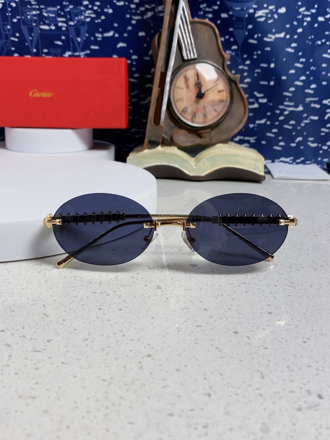 Carter卡地亚 2025款欧美奢华女个性前卫圆框无框太阳眼欧洲站明星同街拍猫防晒墨镜