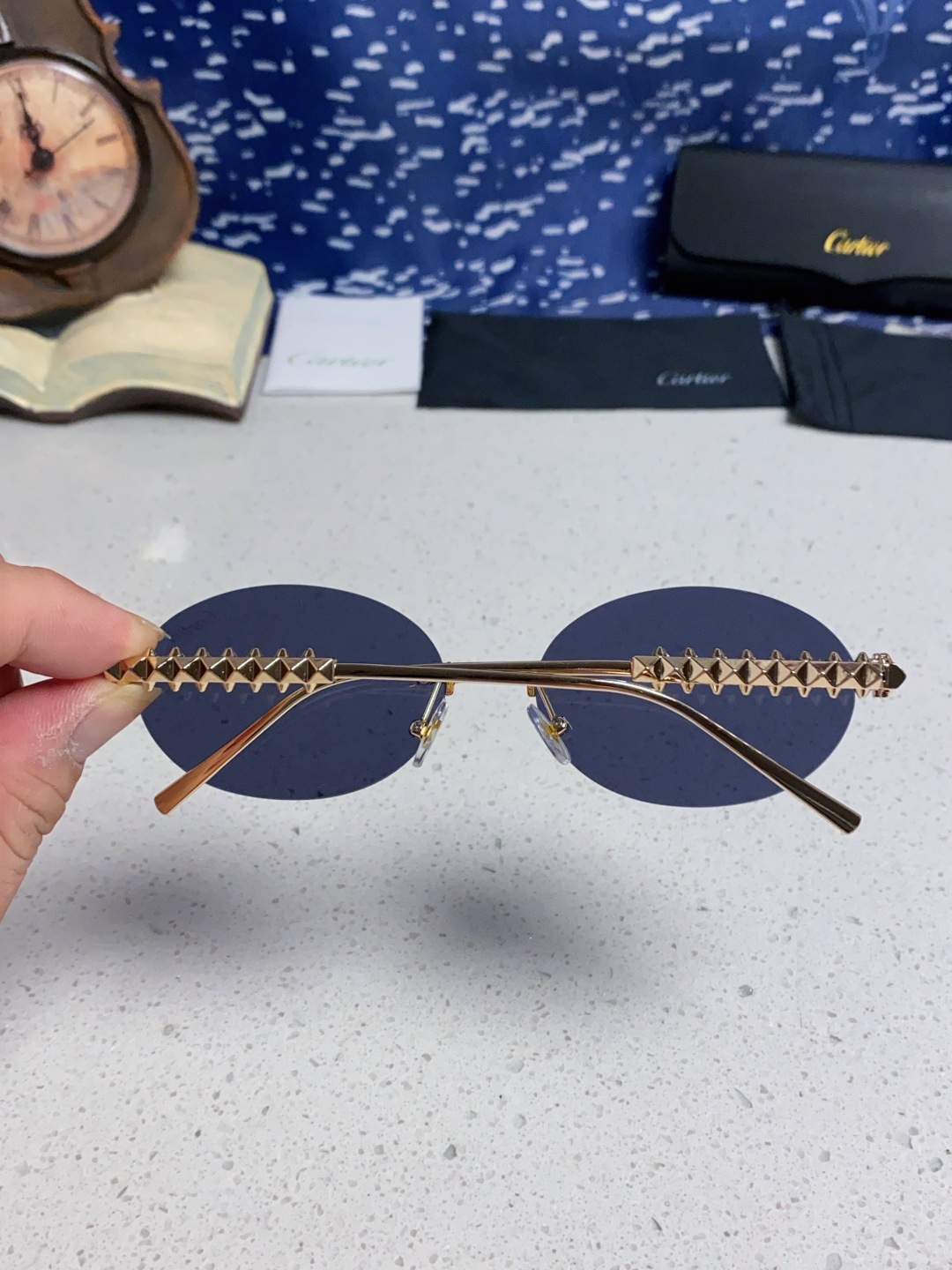 Carter卡地亚 2025款欧美奢华女个性前卫圆框无框太阳眼欧洲站明星同街拍猫防晒墨镜