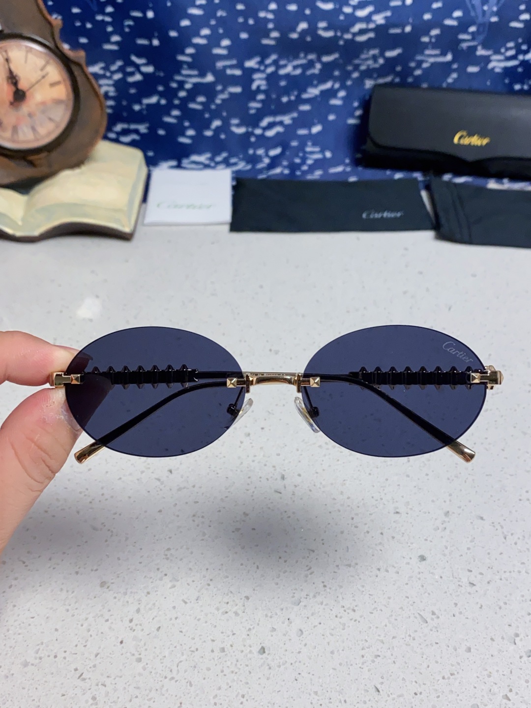 Carter卡地亚 2025款欧美奢华女个性前卫圆框无框太阳眼欧洲站明星同街拍猫防晒墨镜
