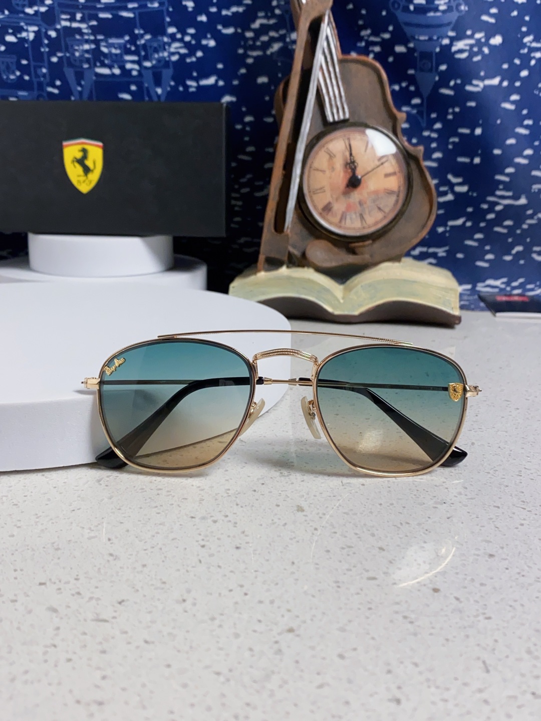 RayBan雷朋&法拉利联名 2025新款双梁小框复古个性 前卫 墨镜潮酷模特款板材高质感物美 RB35