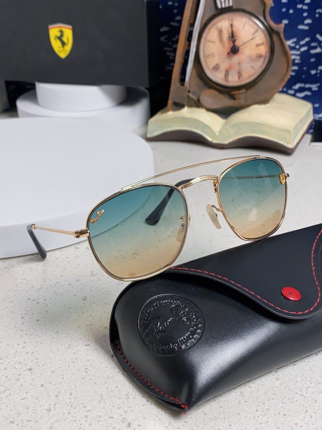 RayBan雷朋&法拉利联名 2025新款双梁小框复古个性 前卫 墨镜潮酷模特款板材高质感物美 RB35