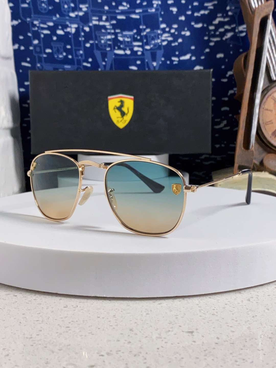 RayBan雷朋&法拉利联名 2025新款双梁小框复古个性 前卫 墨镜潮酷模特款板材高质感物美 RB35