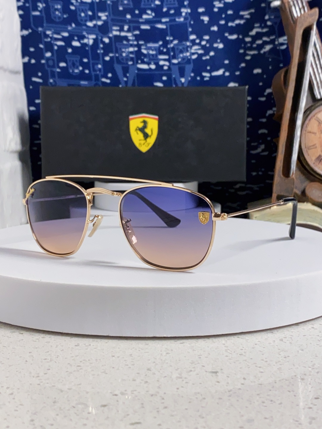 RayBan雷朋&法拉利联名 2025新款双梁小框复古个性 前卫 墨镜潮酷模特款板材高质感物美 RB35