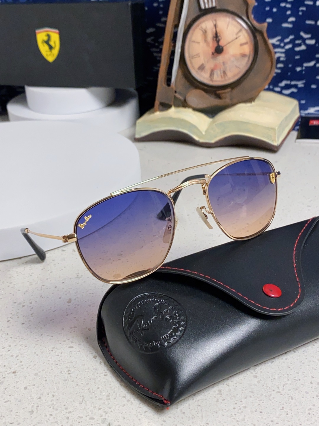 RayBan雷朋&法拉利联名 2025新款双梁小框复古个性 前卫 墨镜潮酷模特款板材高质感物美 RB35