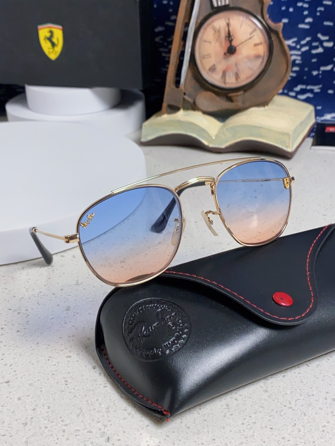 RayBan雷朋&法拉利联名 2025新款双梁小框复古个性 前卫 墨镜潮酷模特款板材高质感物美 RB35