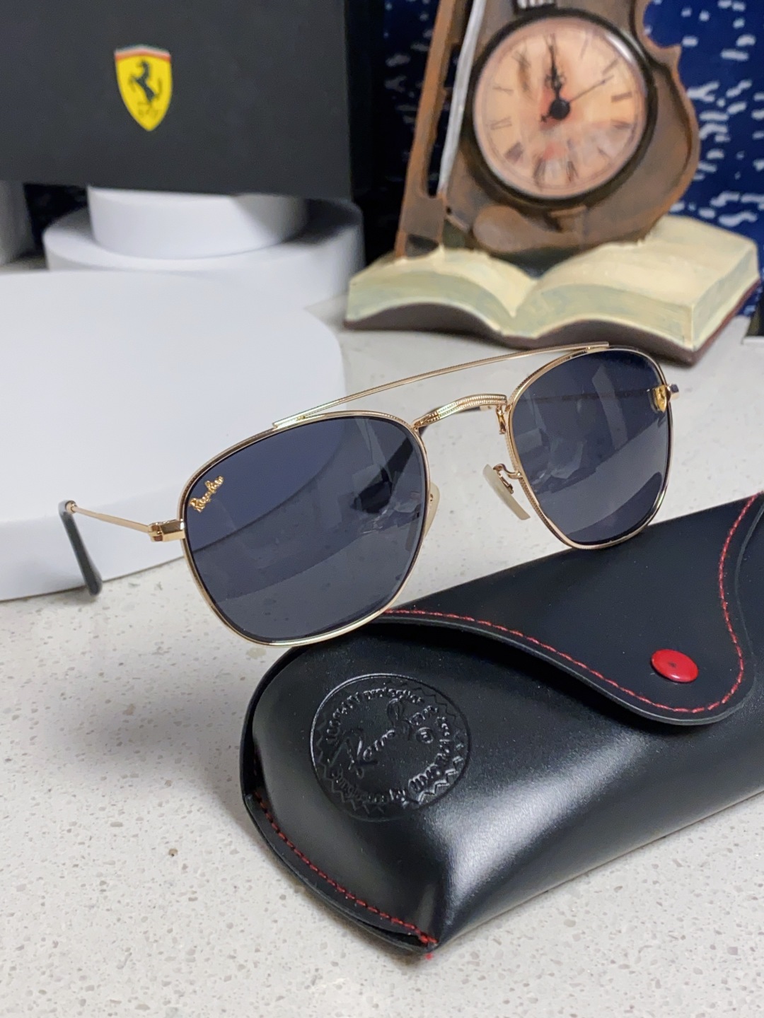 RayBan雷朋&法拉利联名 2025新款双梁小框复古个性 前卫 墨镜潮酷模特款板材高质感物美 RB35