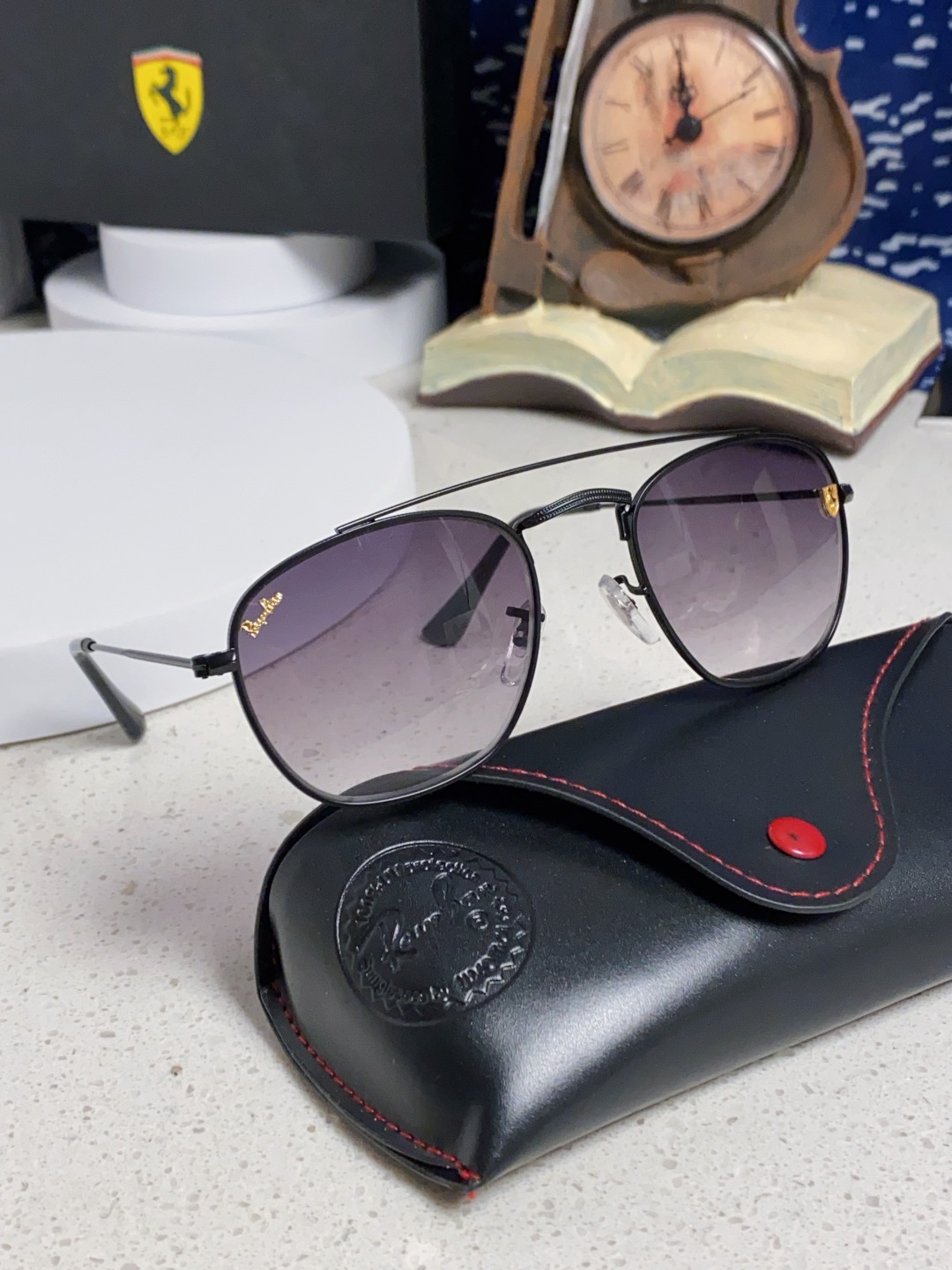 RayBan雷朋&法拉利联名 2025新款双梁小框复古个性 前卫 墨镜潮酷模特款板材高质感物美 RB35