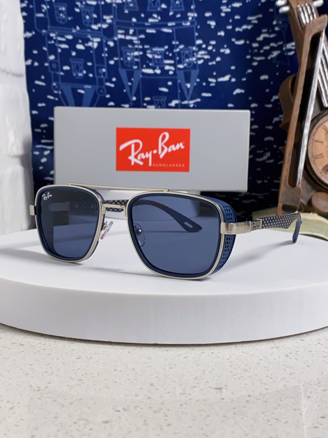 RayBan雷朋 2025新款外贸金属INS风方形时尚个性大框太阳镜个性复古男女潮墨镜 碳纤维 风挡风镜