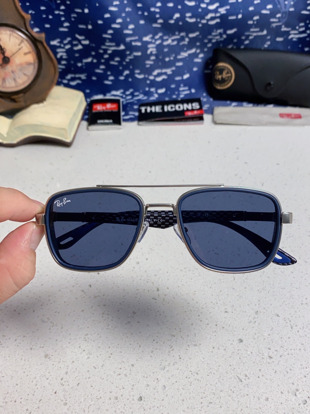 RayBan雷朋 2025新款外贸金属INS风方形时尚个性大框太阳镜个性复古男女潮墨镜 碳纤维 风挡风镜