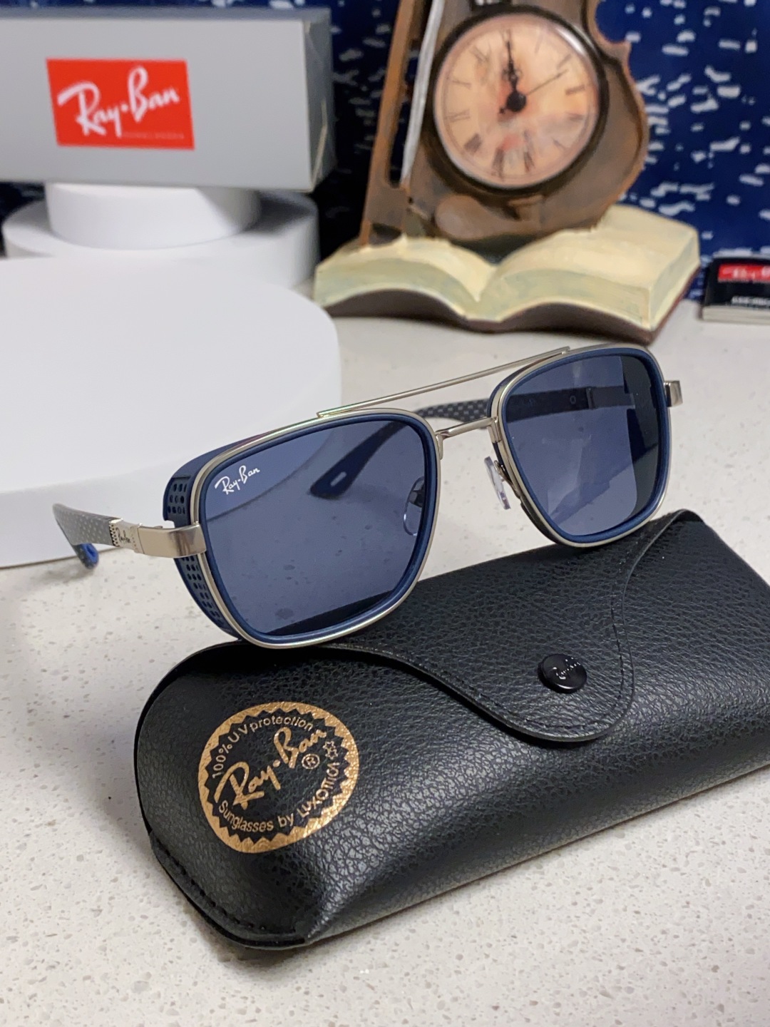 RayBan雷朋 2025新款外贸金属INS风方形时尚个性大框太阳镜个性复古男女潮墨镜 碳纤维 风挡风镜
