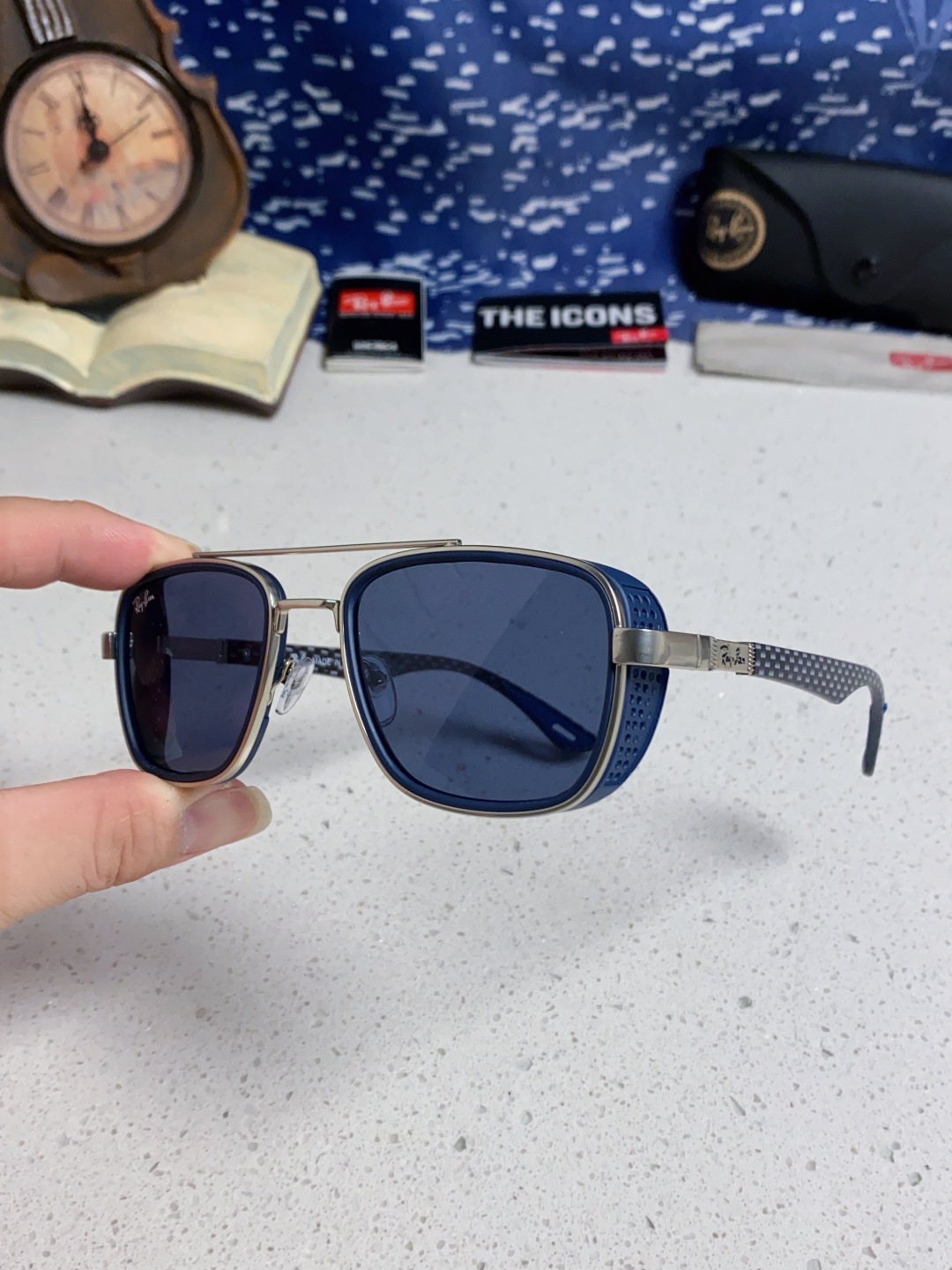 RayBan雷朋 2025新款外贸金属INS风方形时尚个性大框太阳镜个性复古男女潮墨镜 碳纤维 风挡风镜