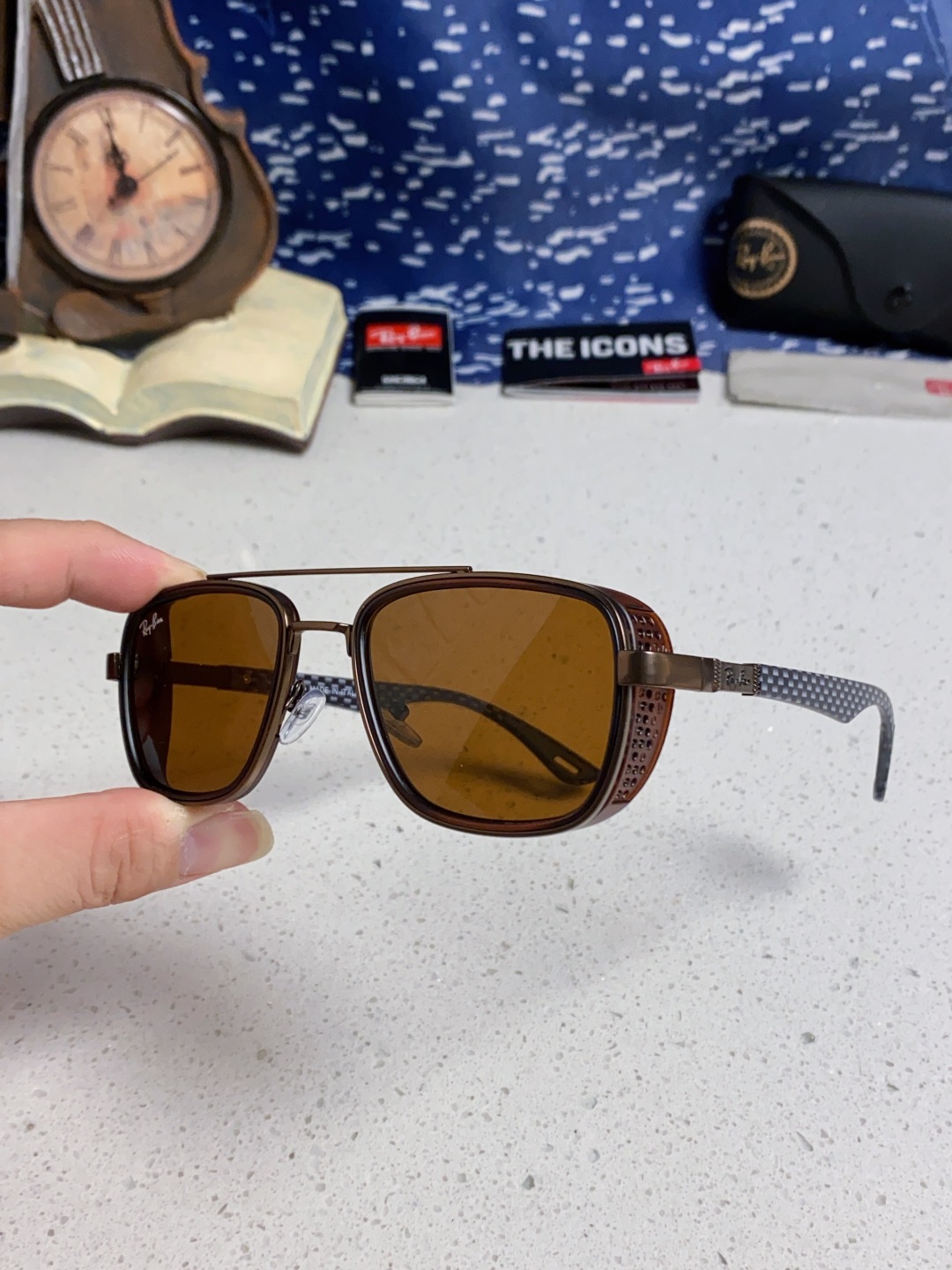 RayBan雷朋 2025新款外贸金属INS风方形时尚个性大框太阳镜个性复古男女潮墨镜 碳纤维 风挡风镜