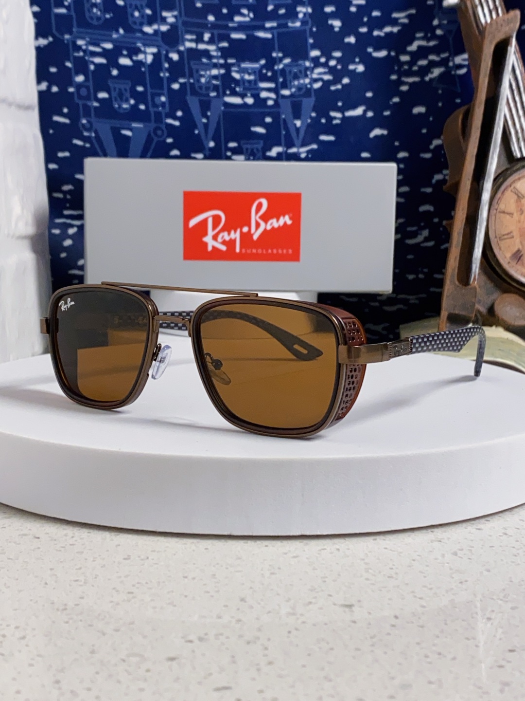 RayBan雷朋 2025新款外贸金属INS风方形时尚个性大框太阳镜个性复古男女潮墨镜 碳纤维 风挡风镜