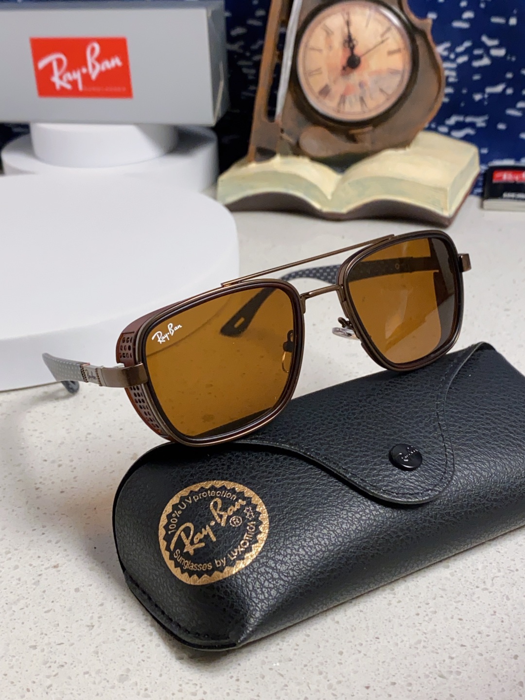 RayBan雷朋 2025新款外贸金属INS风方形时尚个性大框太阳镜个性复古男女潮墨镜 碳纤维 风挡风镜