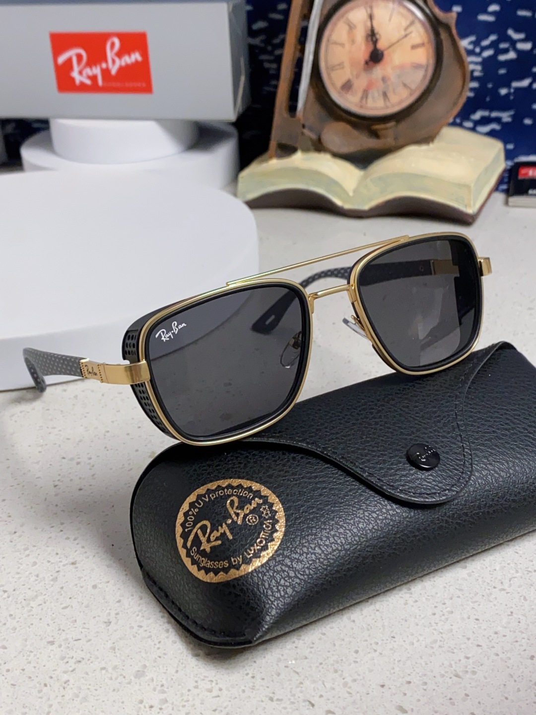 RayBan雷朋 2025新款外贸金属INS风方形时尚个性大框太阳镜个性复古男女潮墨镜 碳纤维 风挡风镜