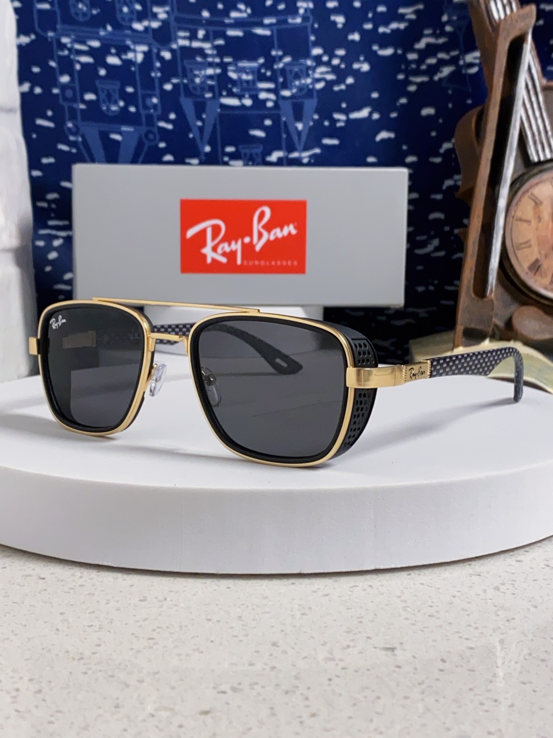 RayBan雷朋 2025新款外贸金属INS风方形时尚个性大框太阳镜个性复古男女潮墨镜 碳纤维 风挡风镜