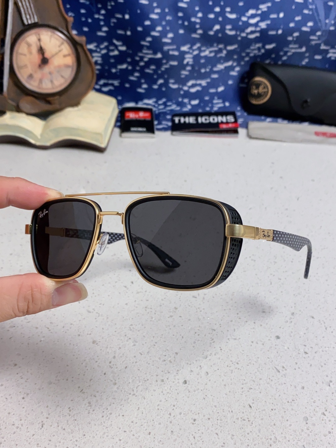 RayBan雷朋 2025新款外贸金属INS风方形时尚个性大框太阳镜个性复古男女潮墨镜 碳纤维 风挡风镜