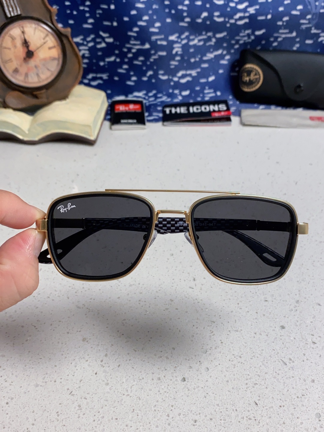 RayBan雷朋 2025新款外贸金属INS风方形时尚个性大框太阳镜个性复古男女潮墨镜 碳纤维 风挡风镜