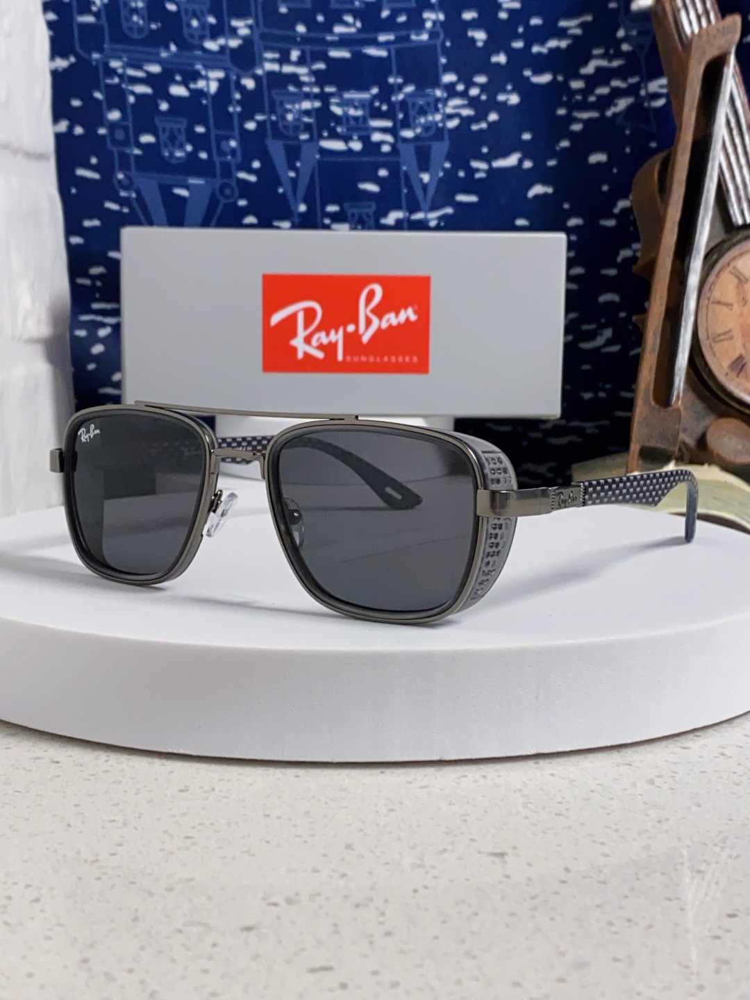 RayBan雷朋 2025新款外贸金属INS风方形时尚个性大框太阳镜个性复古男女潮墨镜 碳纤维 风挡风镜